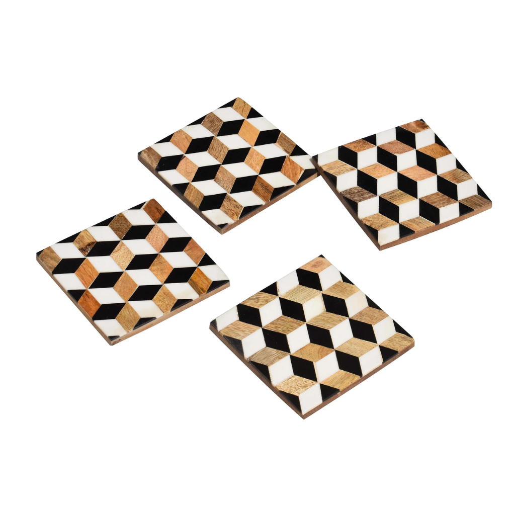 Resin Wooden Coaster(Black and white geometrical Resin)