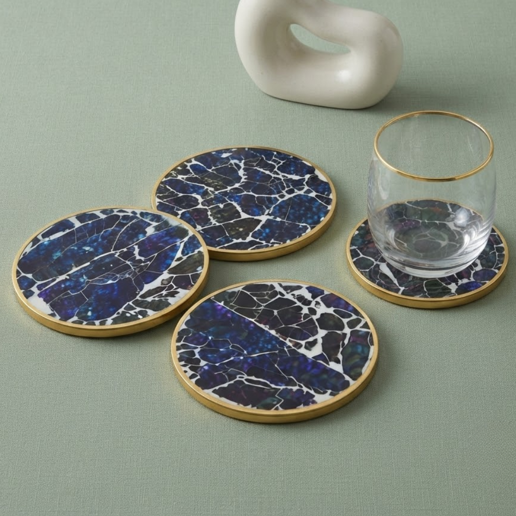 Mosaic Wooden Coaster(Blue Glass and Resin)