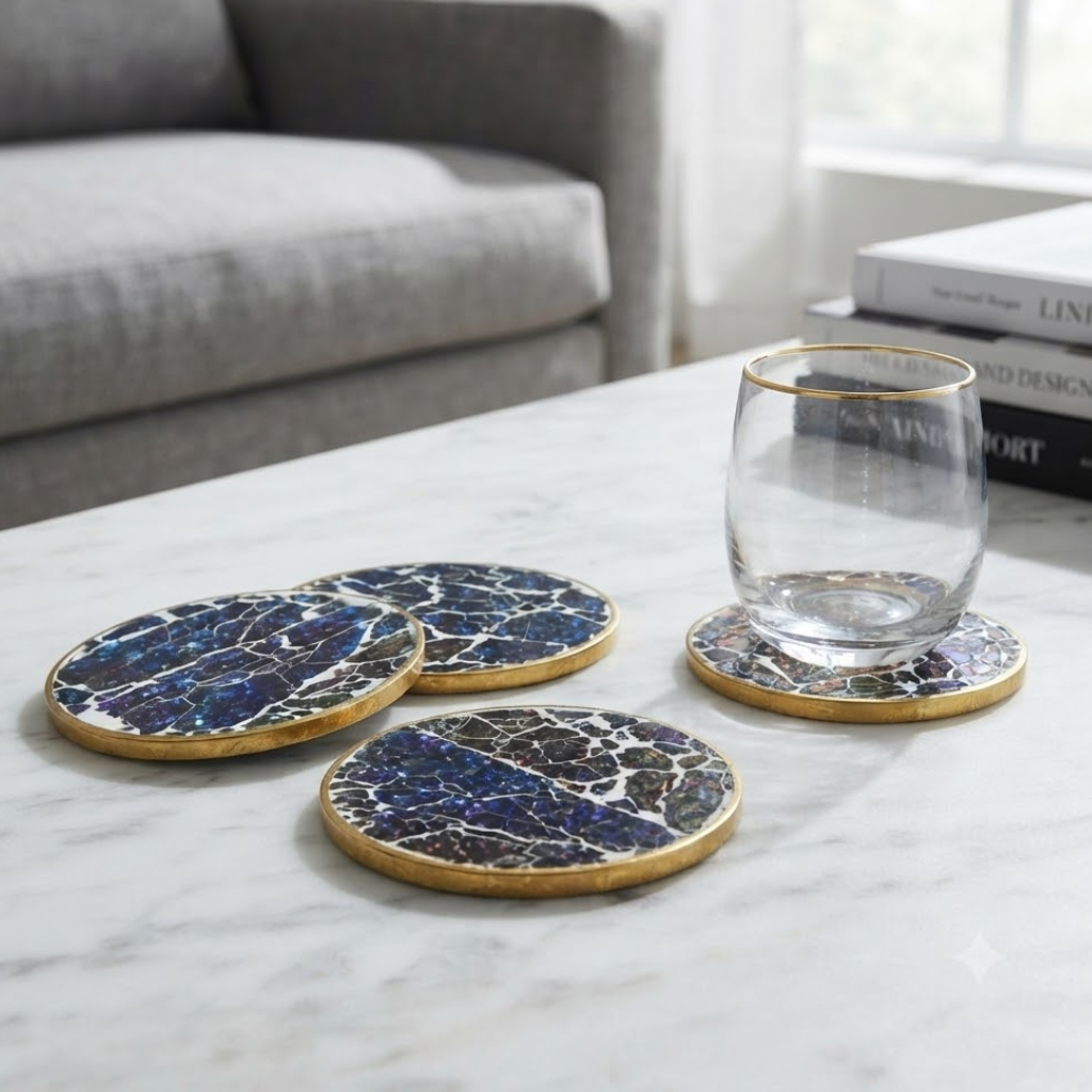 Mosaic Wooden Coaster(Blue Glass and Resin)