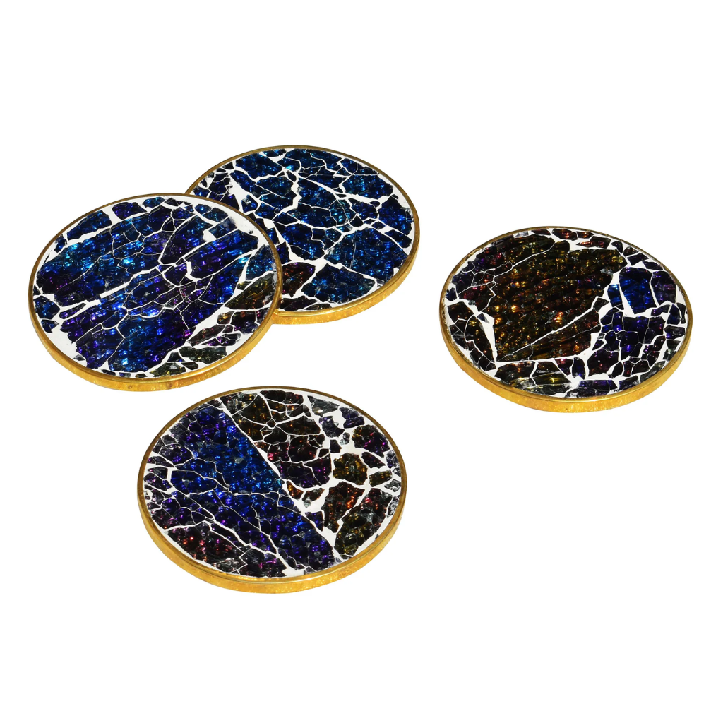 Mosaic Wooden Coaster(Blue Glass and Resin)