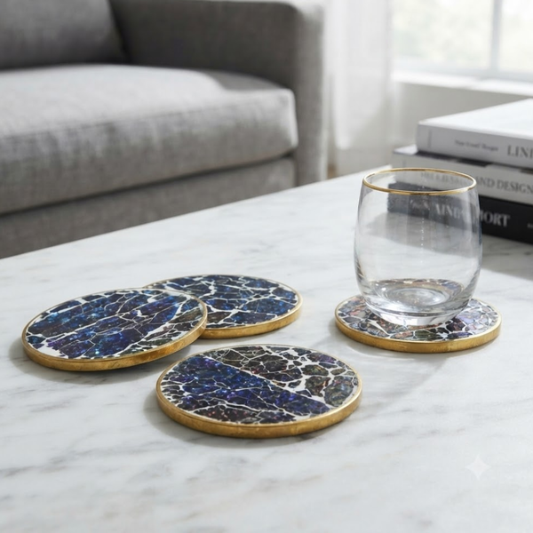 Mosaic Wooden Coaster(Blue Glass and Resin)