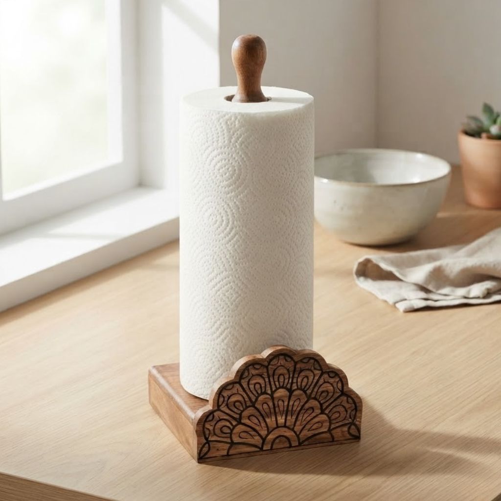 Wooden Mandala Carving Kitchen Towel Holder