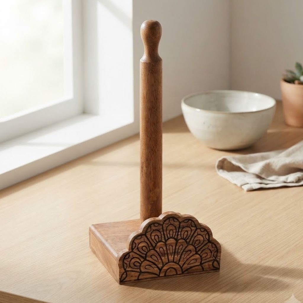 Wooden Mandala Carving Kitchen Towel Holder