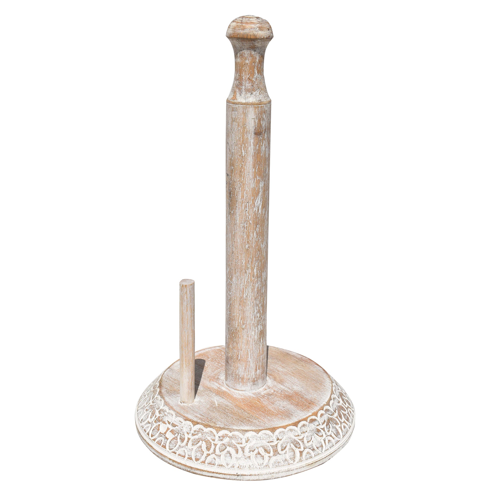 White wash carving detail Wooden Kitchen Towel Holder