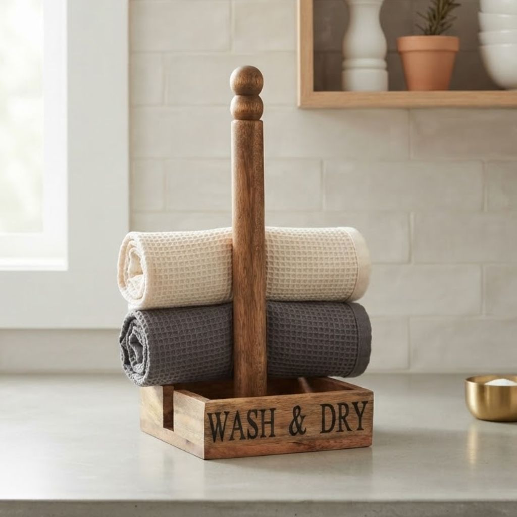 Laser Wooden engraved Square Kitchen Towel Holder