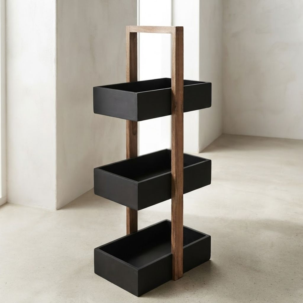 Straight black  3 Tiers Wooden Storage Organizer rack