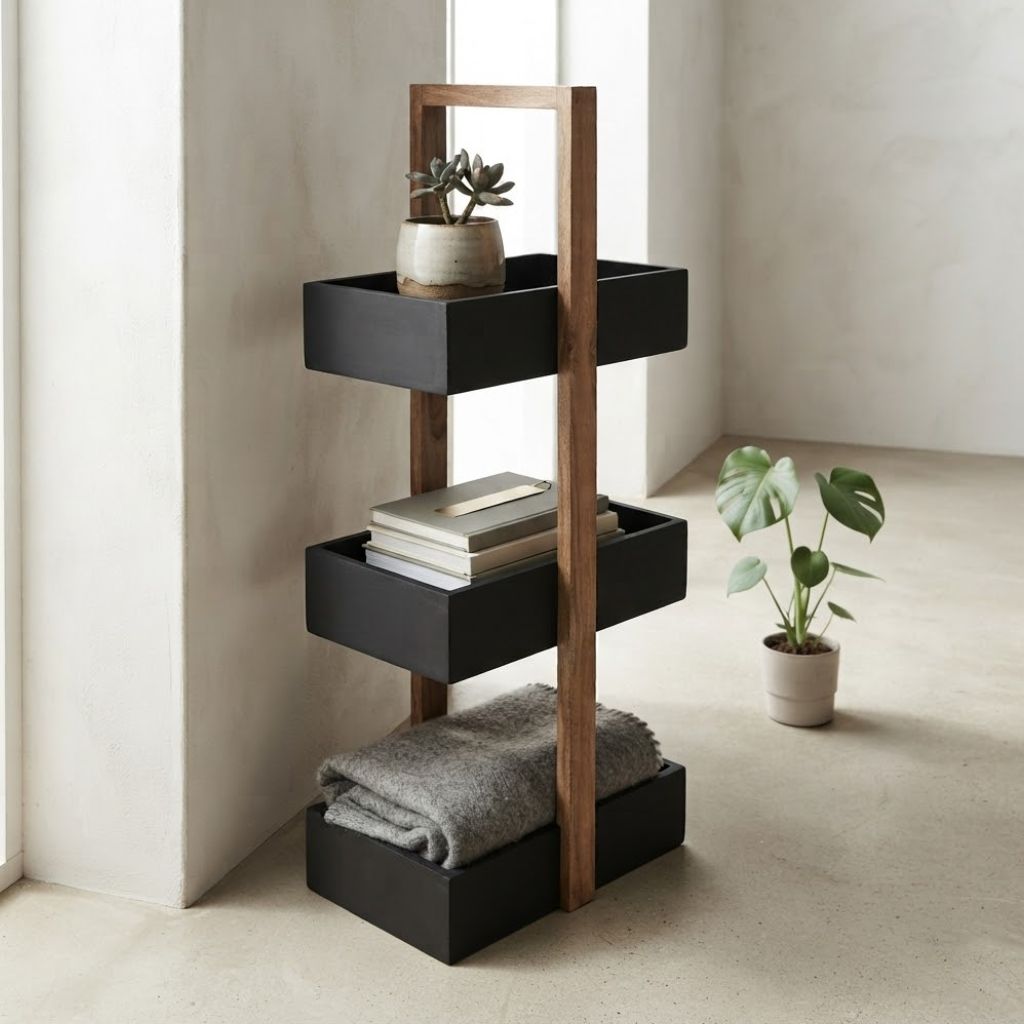 Straight black  3 Tiers Wooden Storage Organizer rack