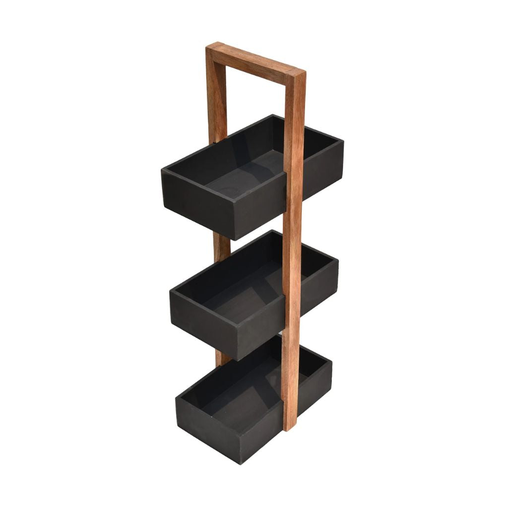 Straight black  3 Tiers Wooden Storage Organizer rack