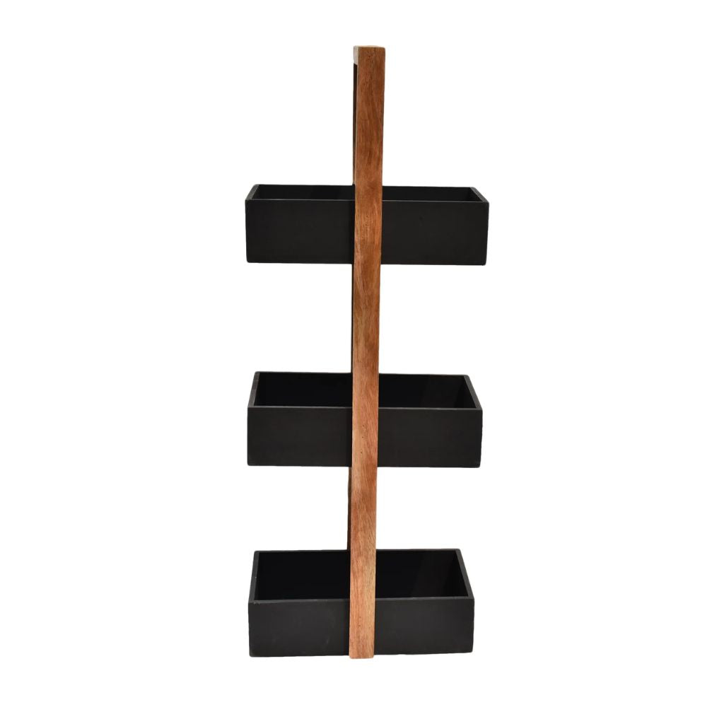Straight black  3 Tiers Wooden Storage Organizer rack