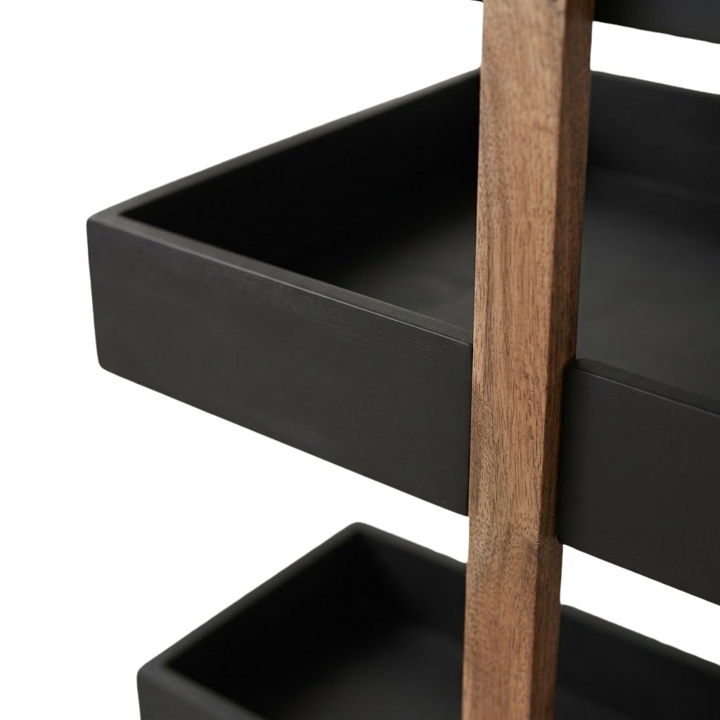 Straight black  3 Tiers Wooden Storage Organizer rack