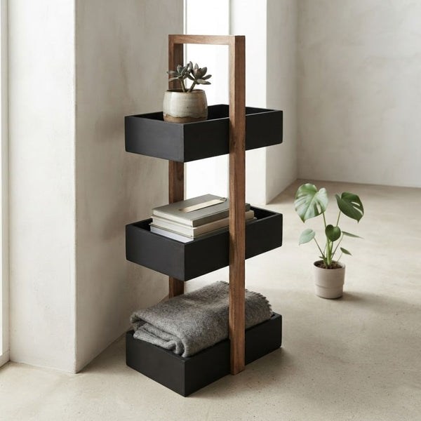 Straight black  3 Tiers Wooden Storage Organizer rack