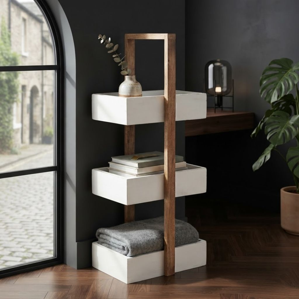 Straight white 3 Tiers Wooden Storage Organizer rack