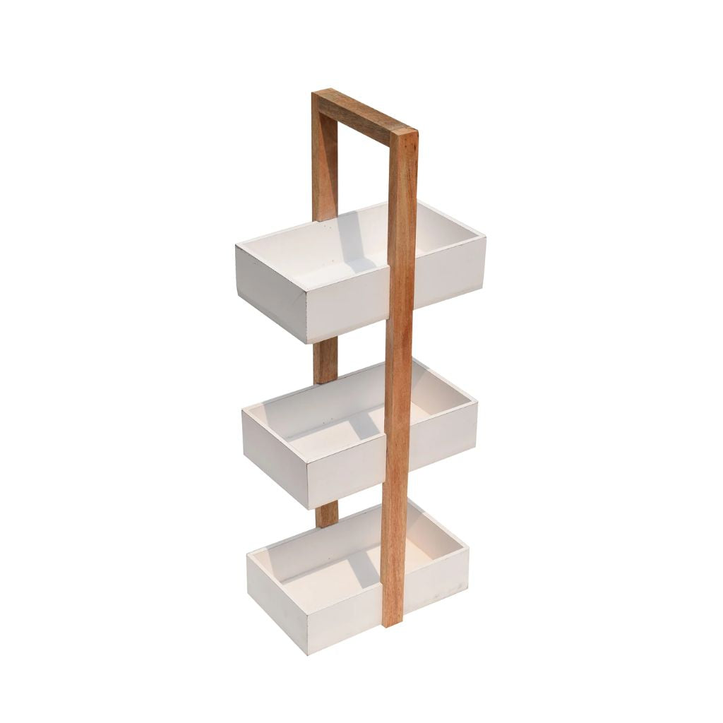 Straight white 3 Tiers Wooden Storage Organizer rack