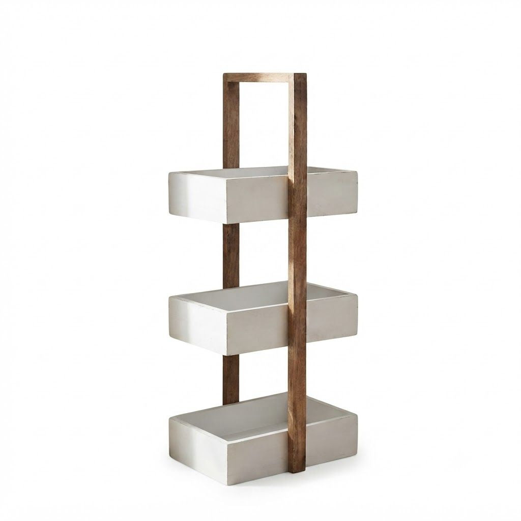 Straight white 3 Tiers Wooden Storage Organizer rack