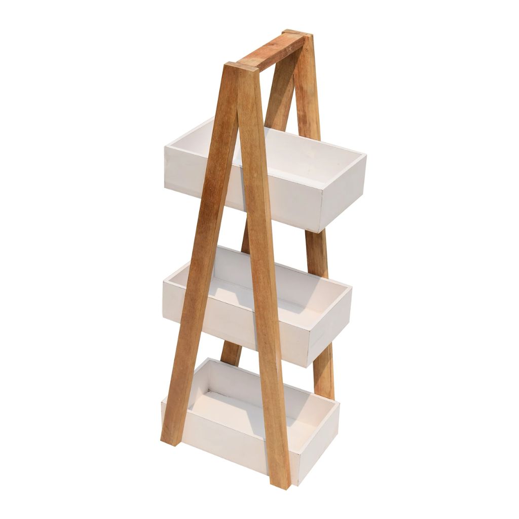 Triangular white 3 Tiers Wooden Storage Organizer Slim Rack Shelf