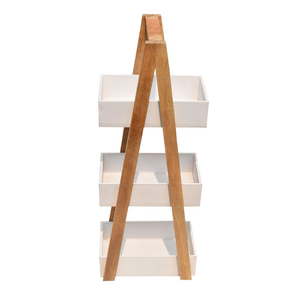 Triangular white 3 Tiers Wooden Storage Organizer Slim Rack Shelf