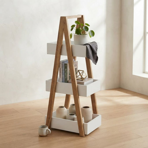 Triangular white 3 Tiers Wooden Storage Organizer Slim Rack Shelf