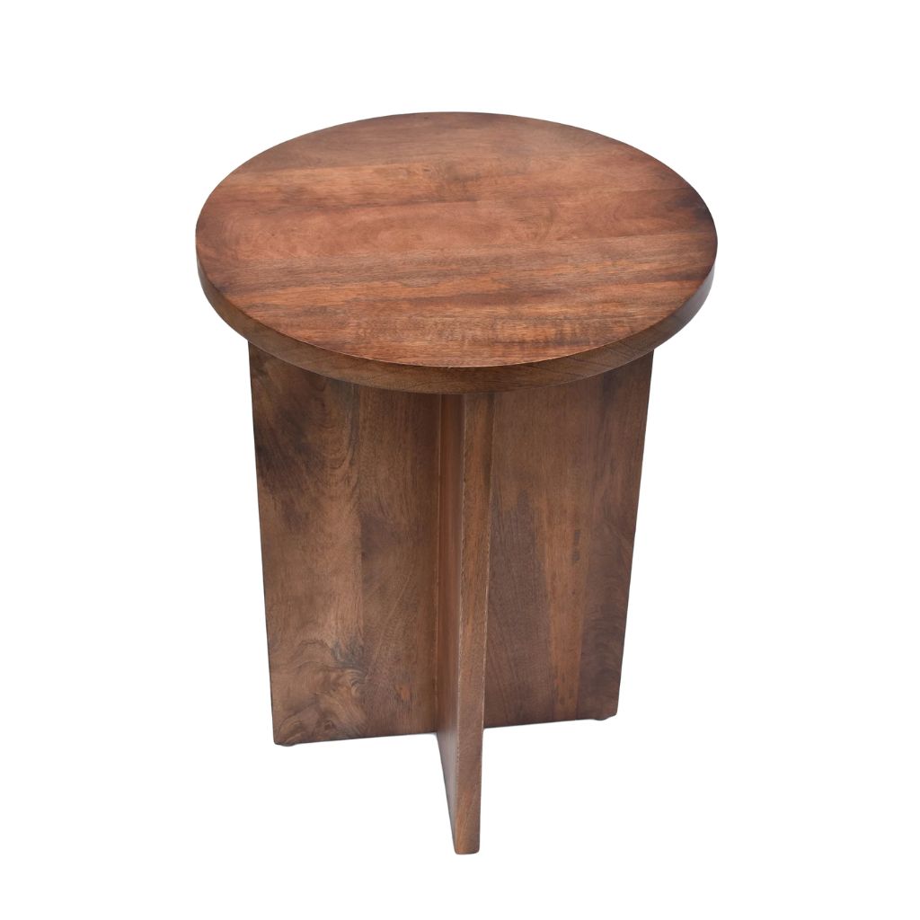 Cross bottom round Wooden Side Table