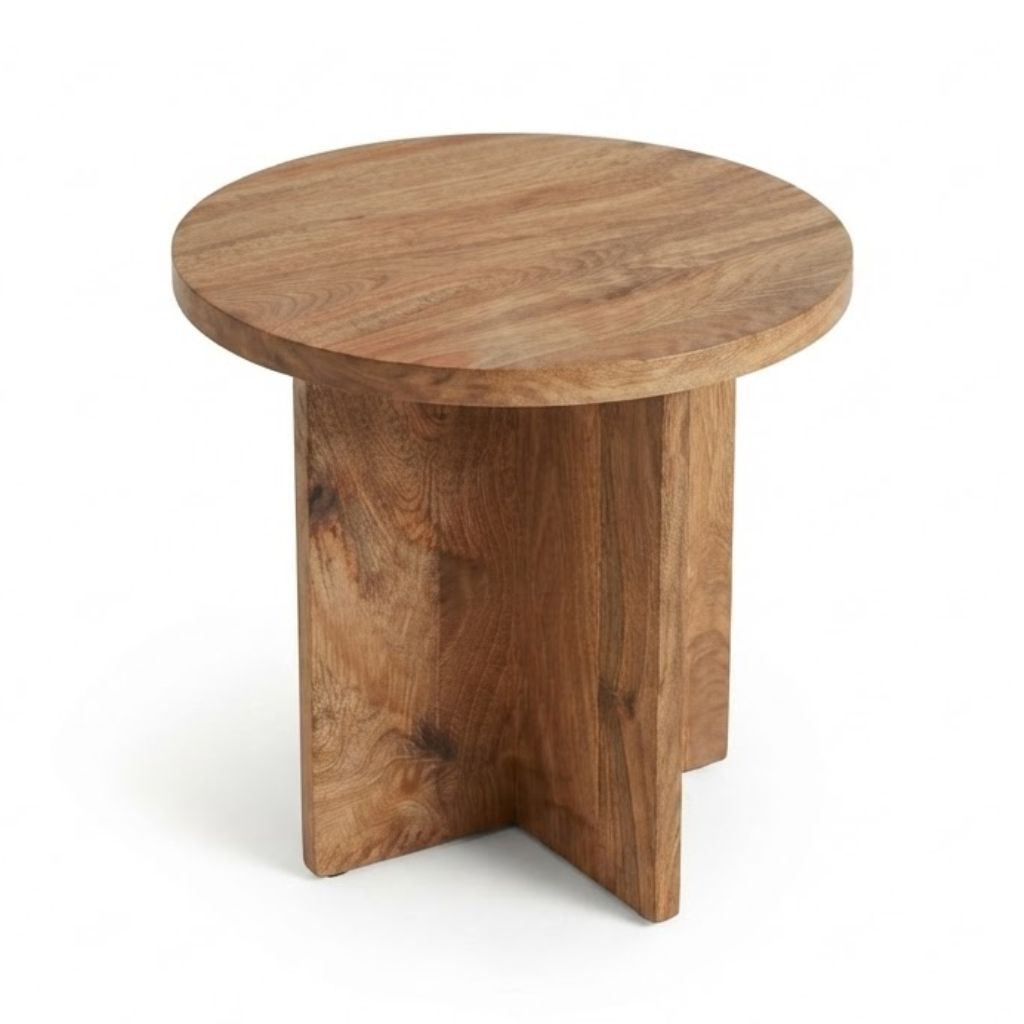 Cross bottom round Wooden Side Table