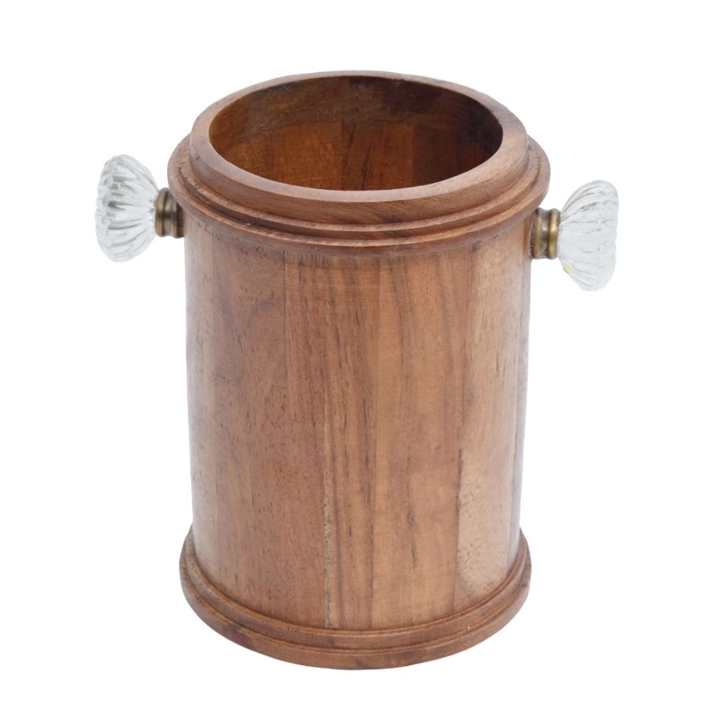 Circular Wooden utensil holder with glass knobs