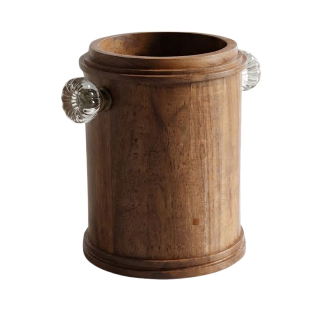 Circular Wooden utensil holder with glass knobs