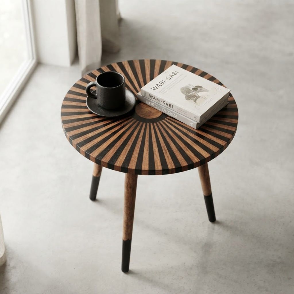 Black Chakra pattern Resin Wooden Table