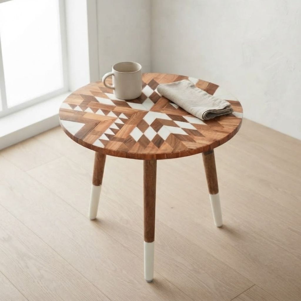 Geometric natural and white pattern Resin Wooden Table