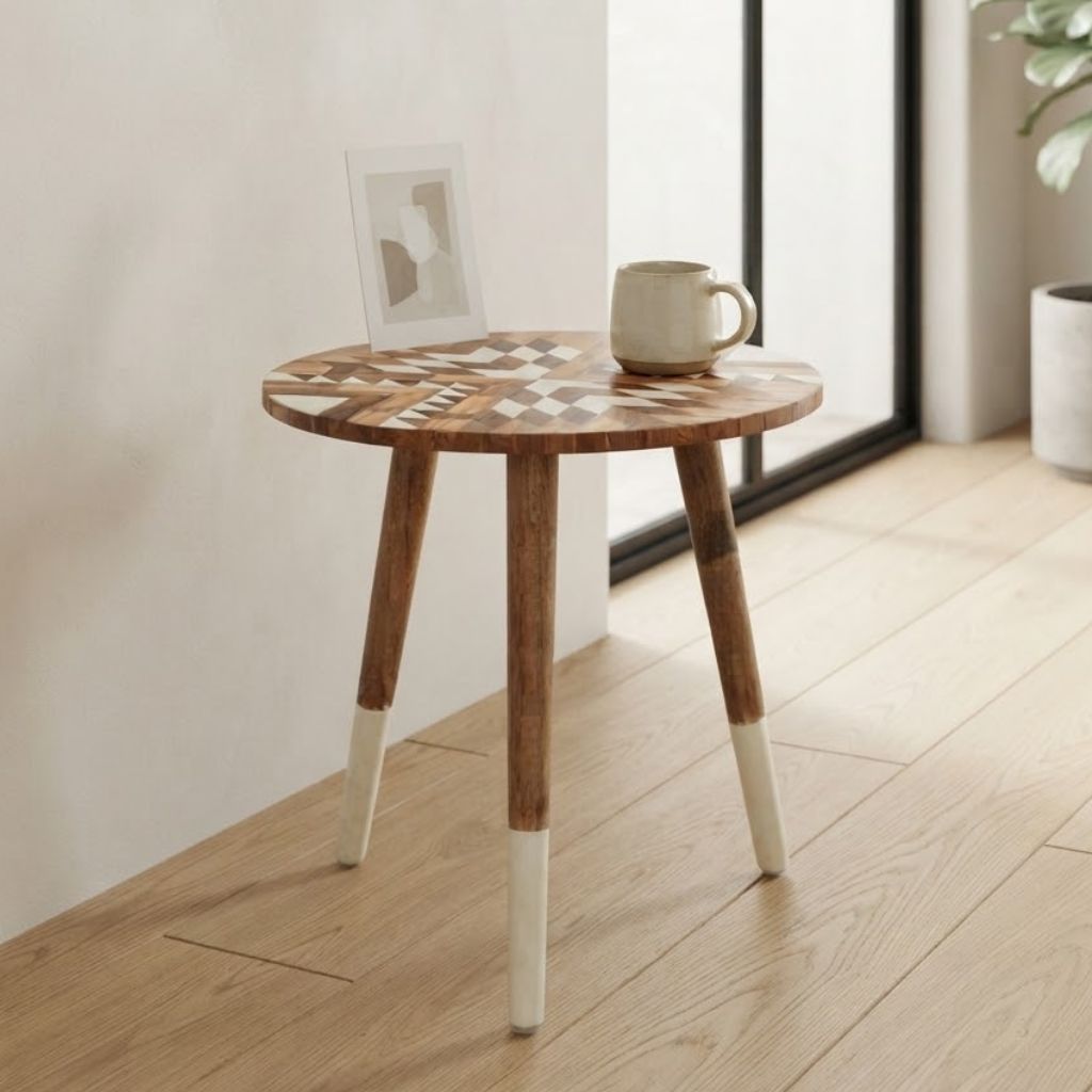 Geometric natural and white pattern Resin Wooden Table
