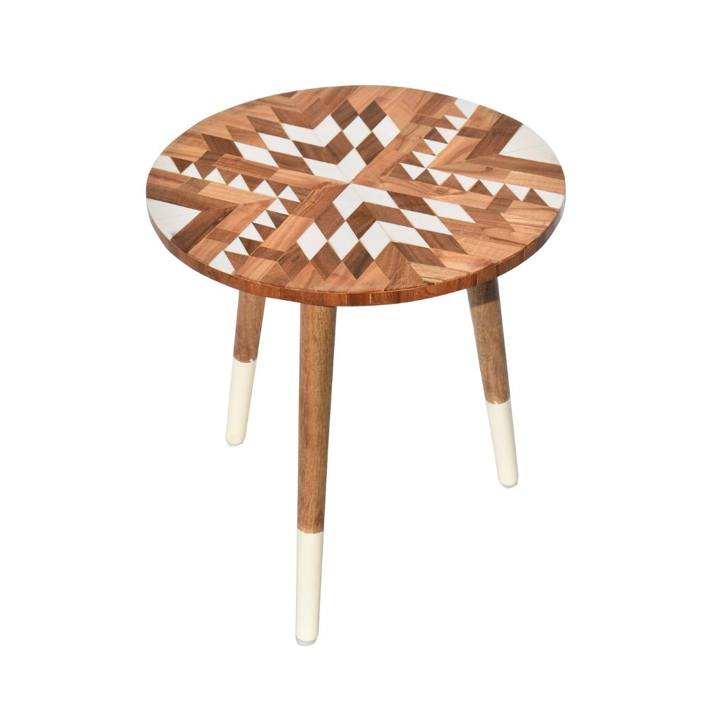 Geometric natural and white pattern Resin Wooden Table
