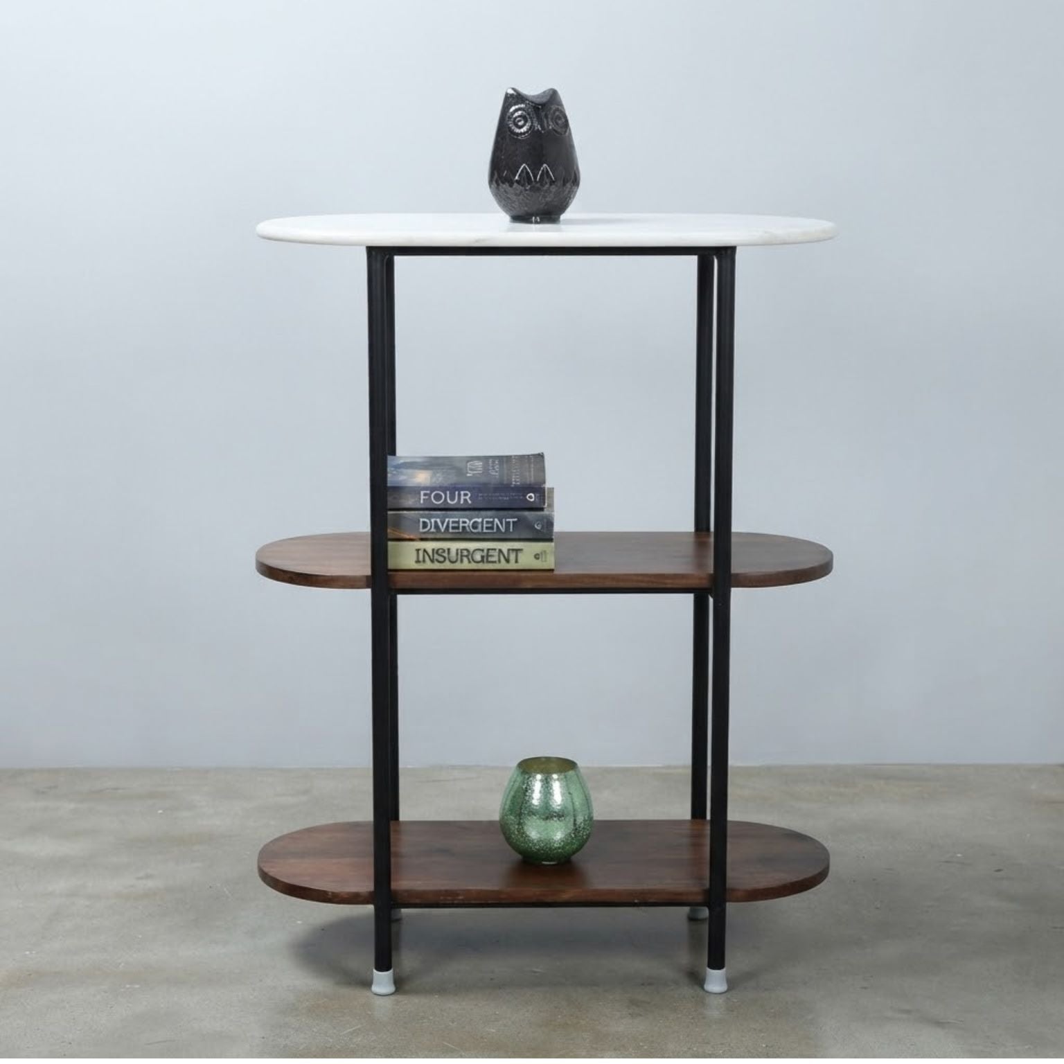 Wooden metal small console with marble top
