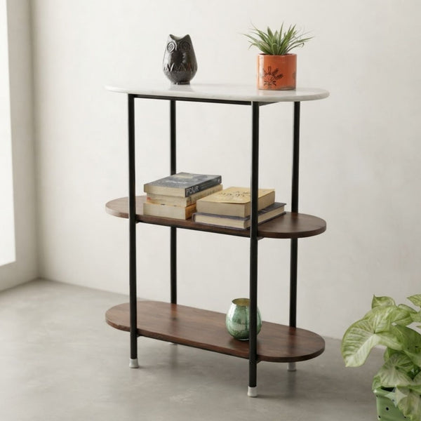 Wooden metal small console with marble top