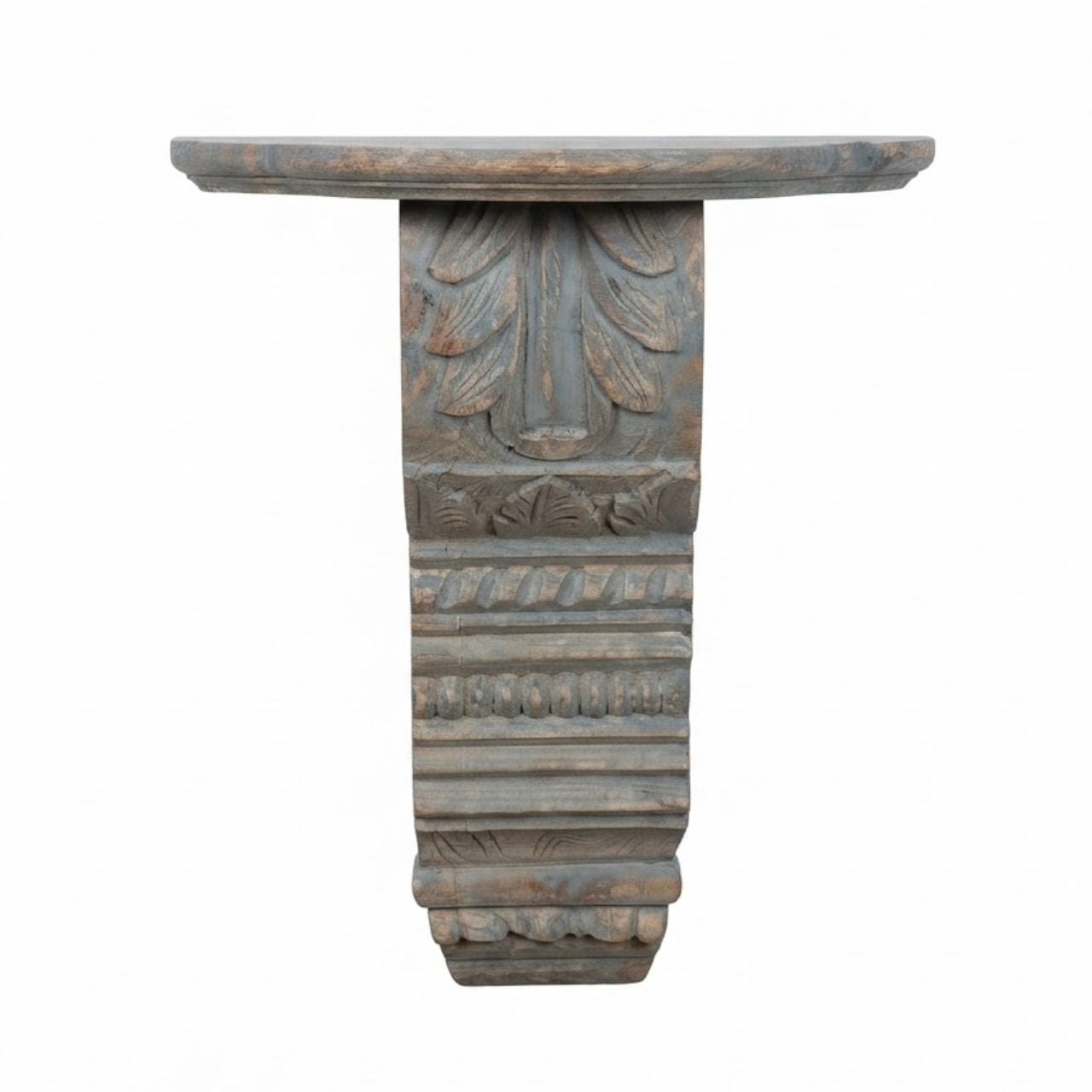 Gray Wash Carved Wooden Wall Shelf