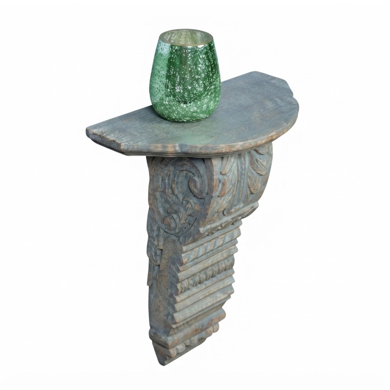 Gray Wash Carved Wooden Wall Shelf