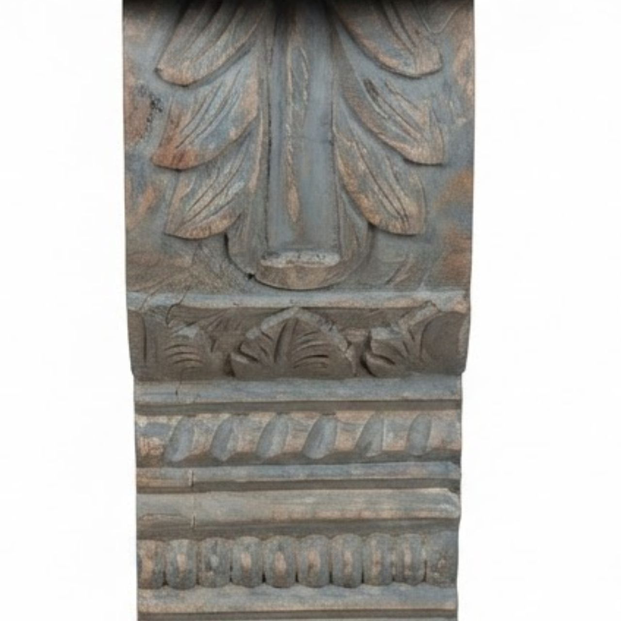 Gray Wash Carved Wooden Wall Shelf