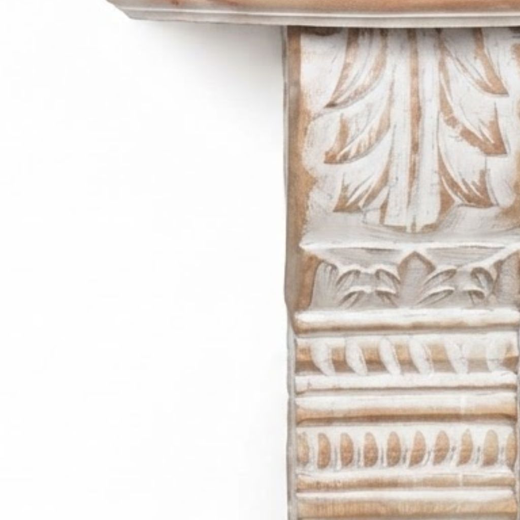White Wash Carved Wooden Wall Shelf