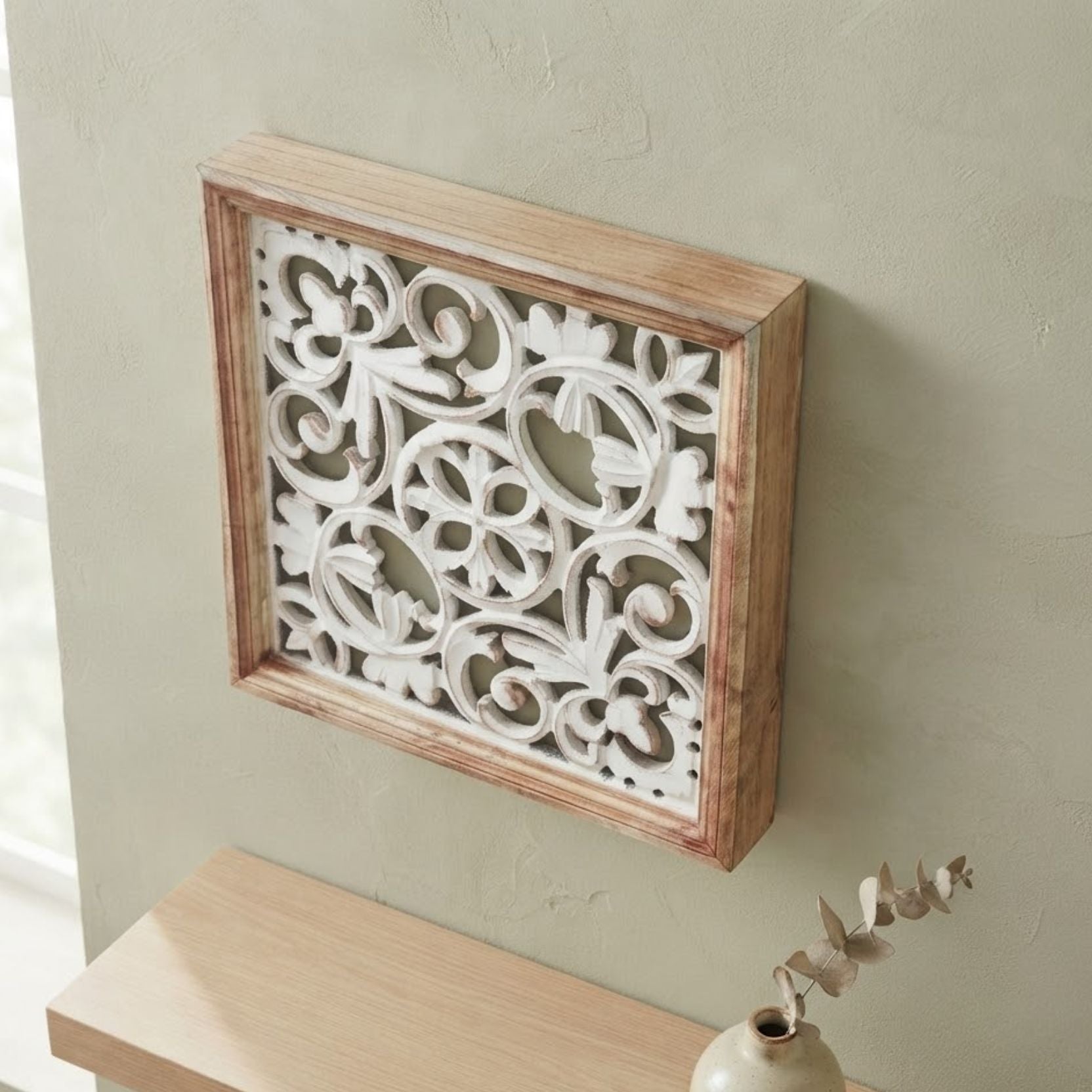 Wooden Carved white Wall Panel