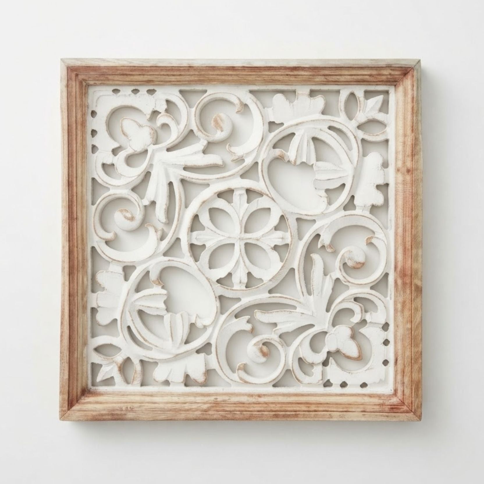 Wooden Carved white Wall Panel