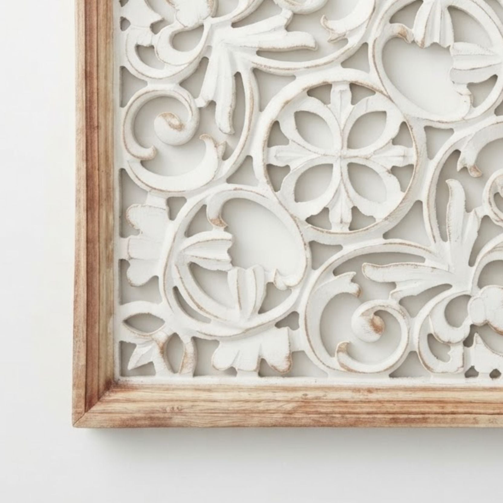 Wooden Carved white Wall Panel