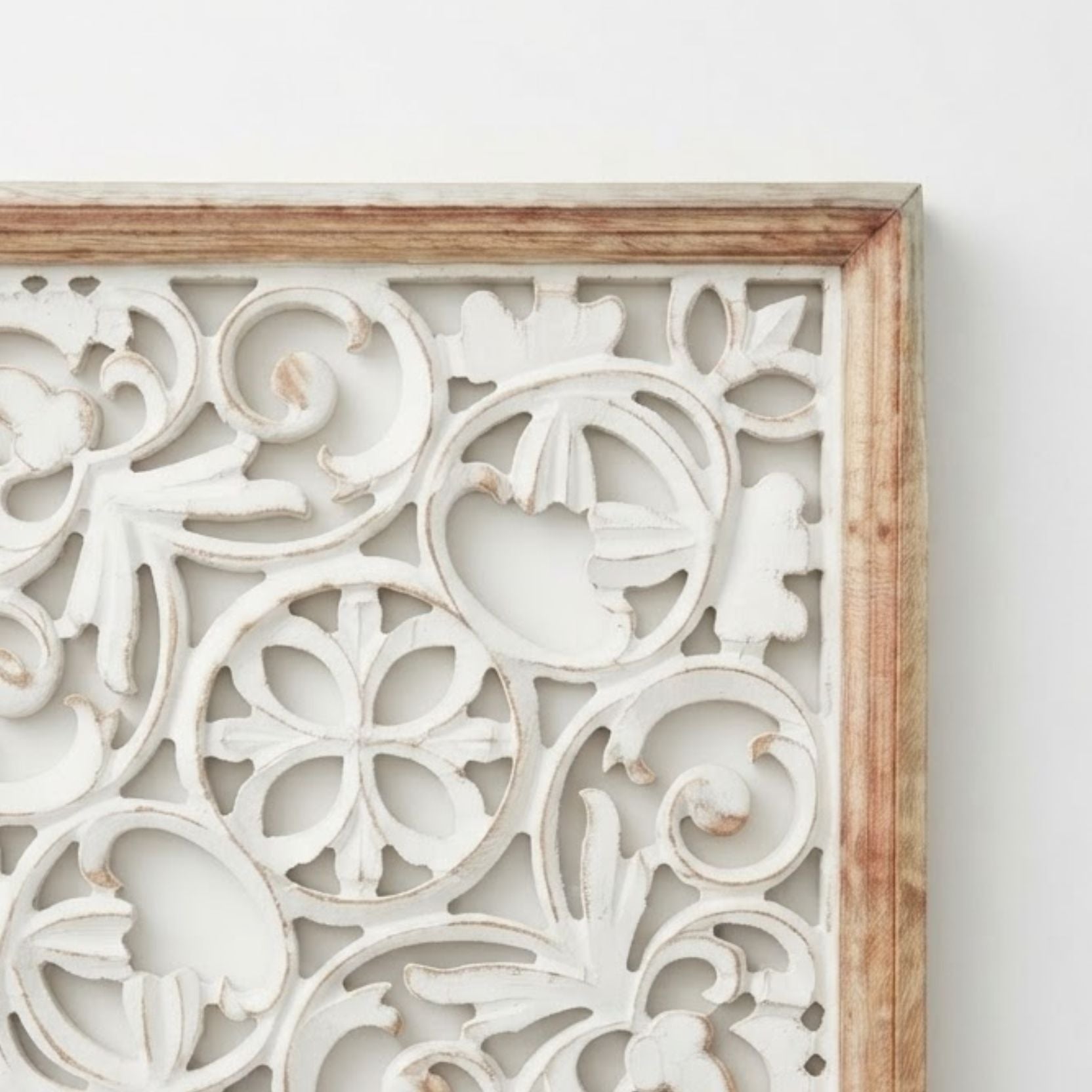 Wooden Carved white Wall Panel
