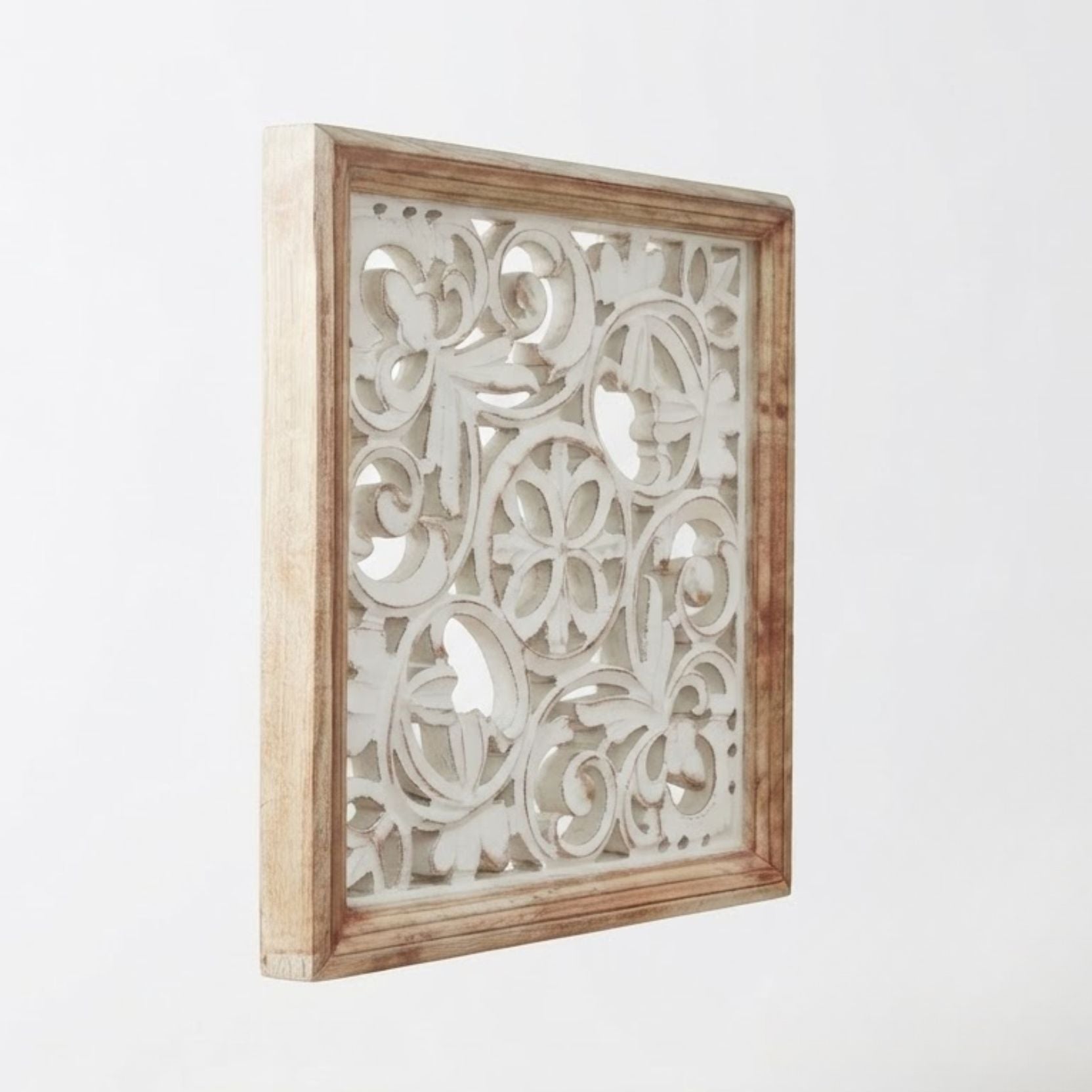 Wooden Carved white Wall Panel