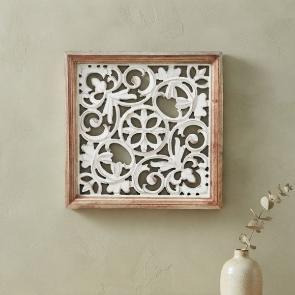Wooden Carved white Wall Panel