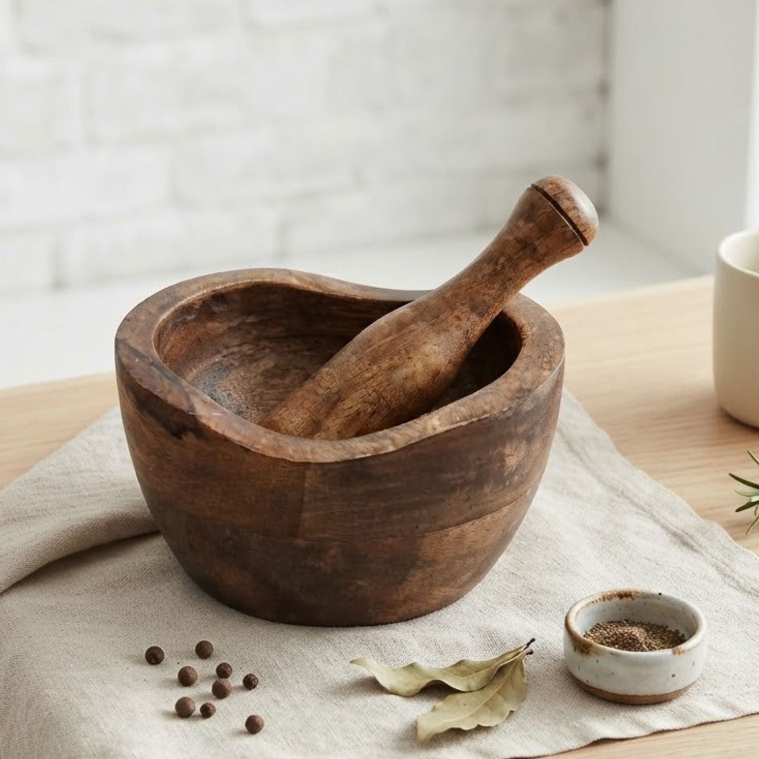 Wooden Carve edges design Mortar & Pestle