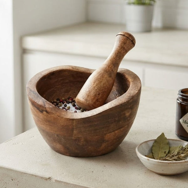 Wooden Carve edges design Mortar & Pestle