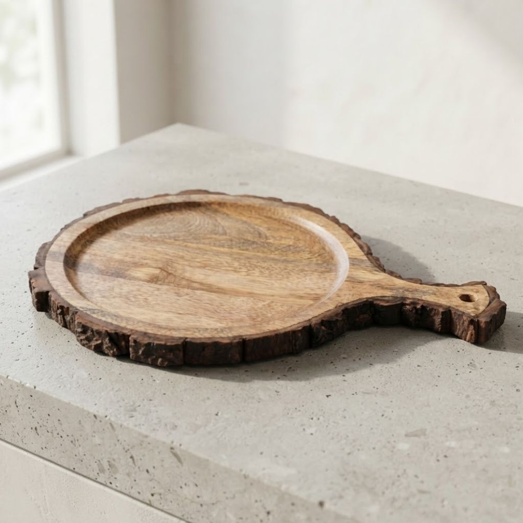 Wooden Bark border round Serving Platter