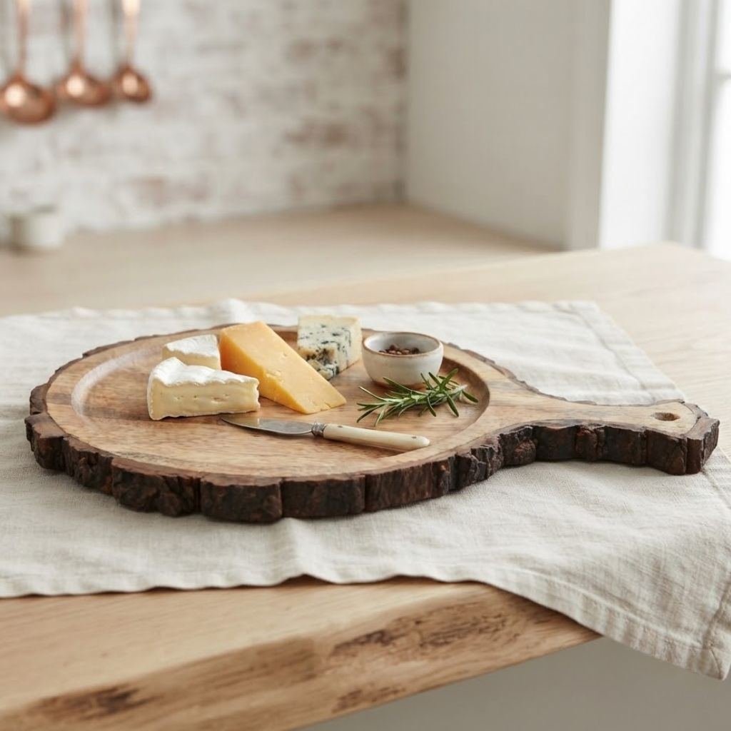 Wooden Bark border round Serving Platter