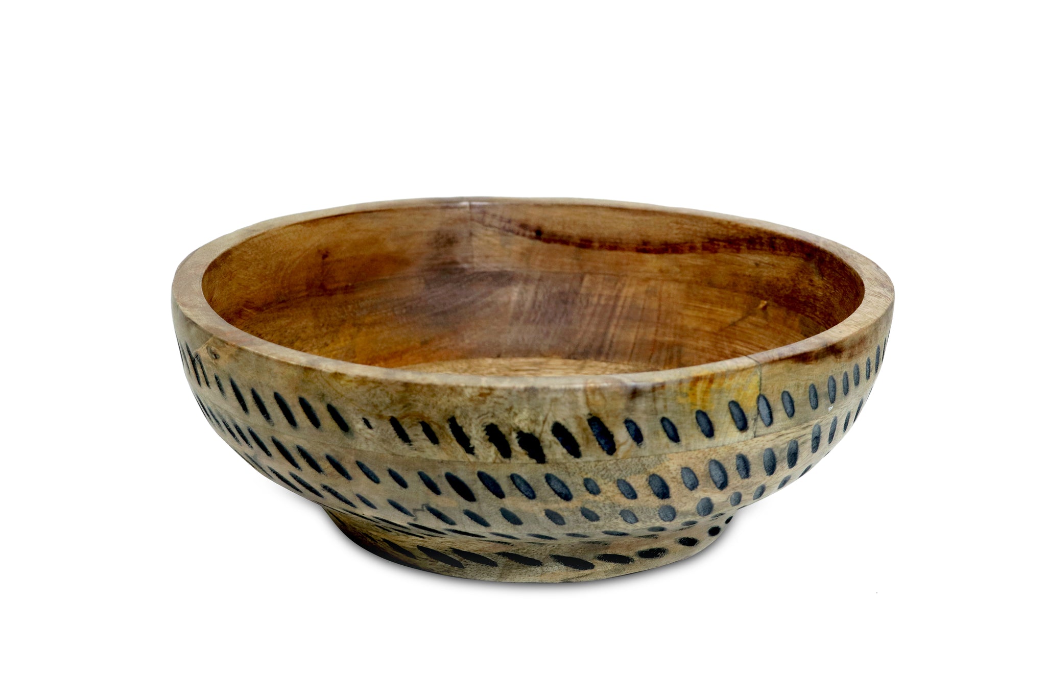 Diagonal black carved Wooden  Bowl S/3 with servers