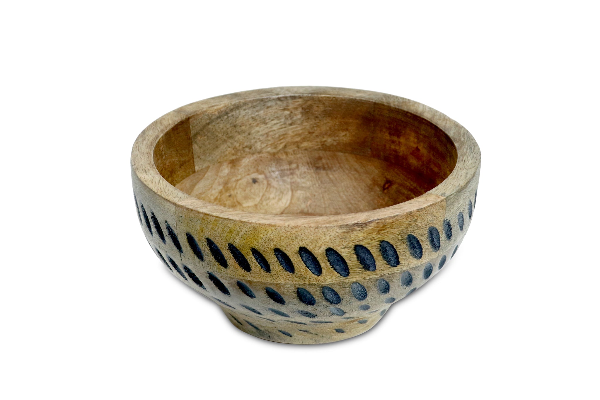 Diagonal black carved Wooden  Bowl S/3 with servers