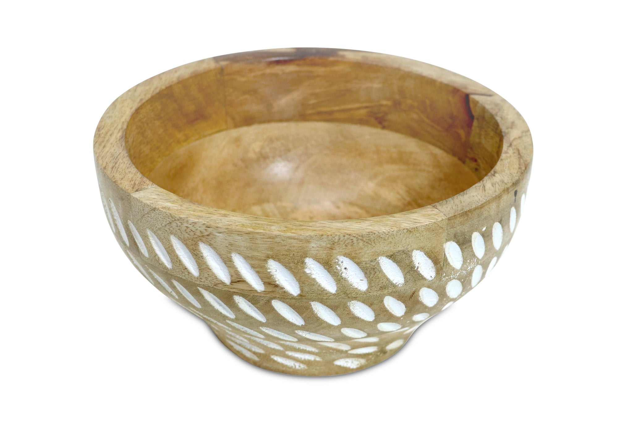 Diagonal white carved Wooden  Bowl S/3