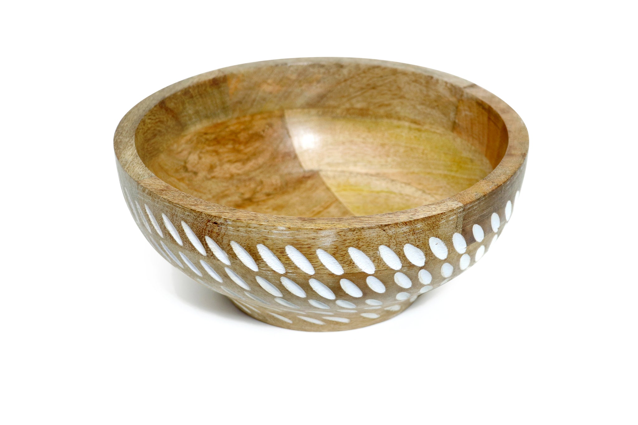 Diagonal white carved Wooden  Bowl S/3