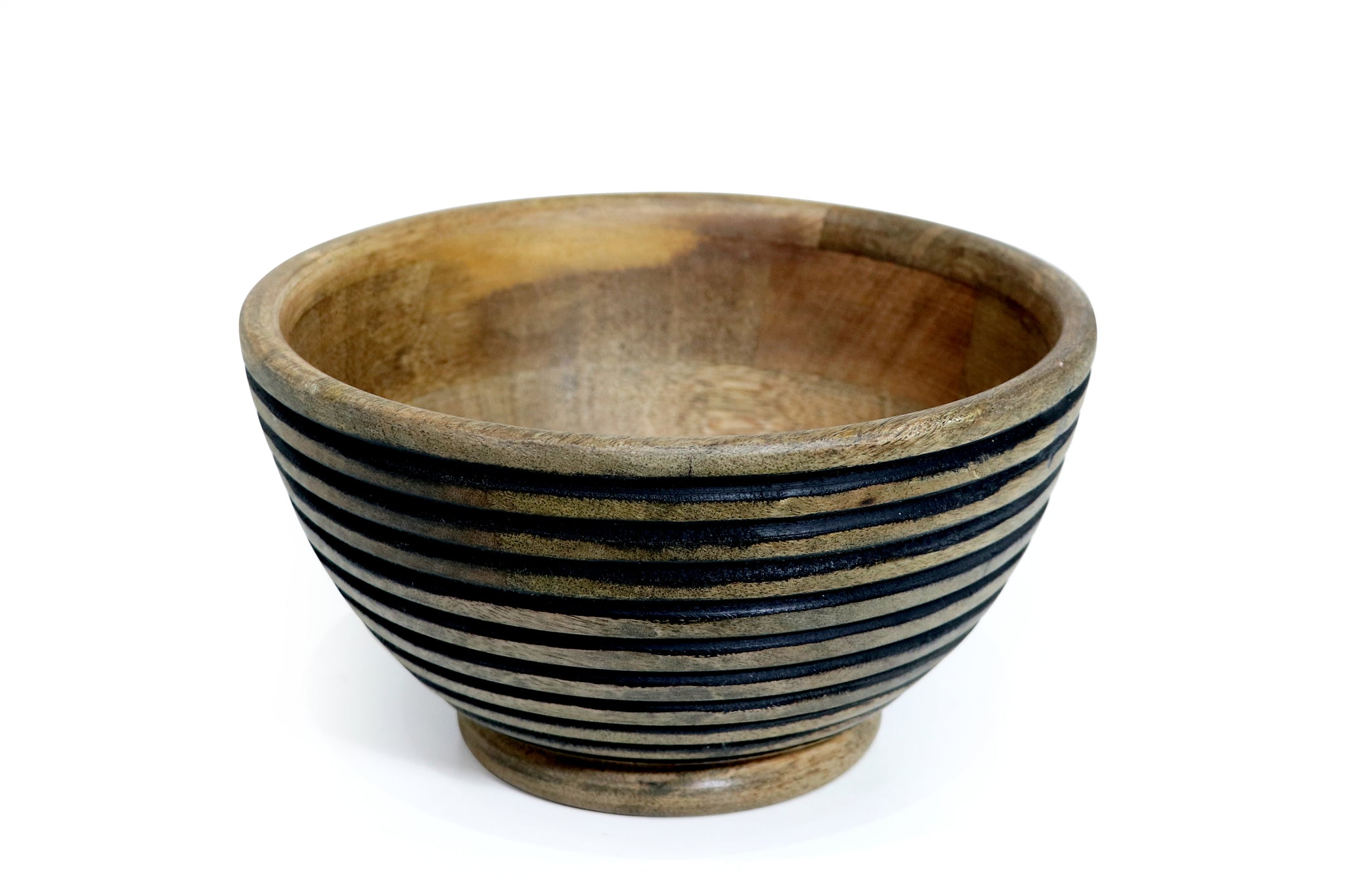 Wooden parallel black  lines Carved Bowl S/3 with servers